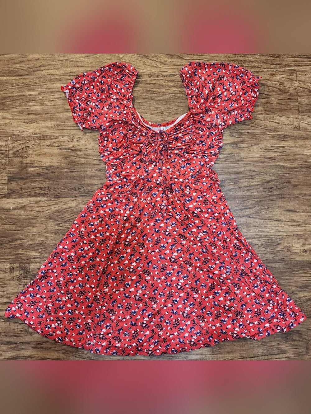 Red Floral Dress with Puff Sleeves